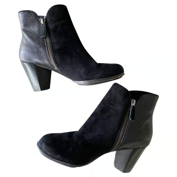 Eileen Fisher Black Lizard Embossed Leather Suede Zip Ankle Boots Sz 8.5 - Picture 5 of 12